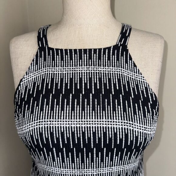 THAKOON ADDITION Black White Raised Stitch Sleeveless Mini Drop Waist Dress Sz 4 - Picture 2 of 8